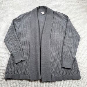 Chico's Open Front Cardigan Women's 2 L Grey Cable Knit Shawl Collar Sweater
